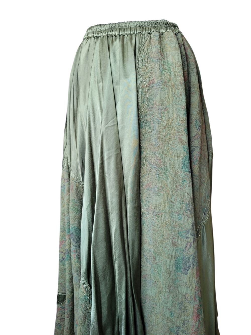 Whimsigoth Patchwork Jacquard Satin Maxi Skirt Ren Fair Medieval Lace Hem Small - Picture 8 of 16